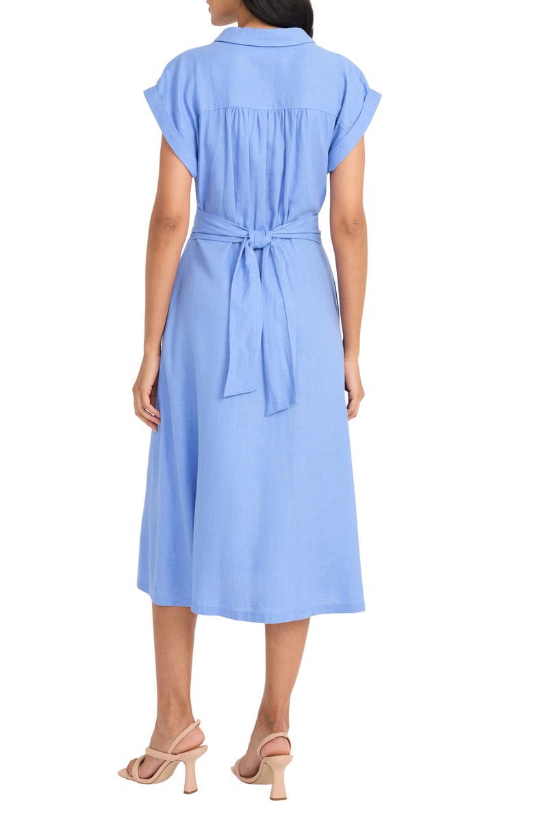 Maggy London Twist Front Short Sleeve Linen Blend Shirtdress, Alternate, color, Blue Bonnet