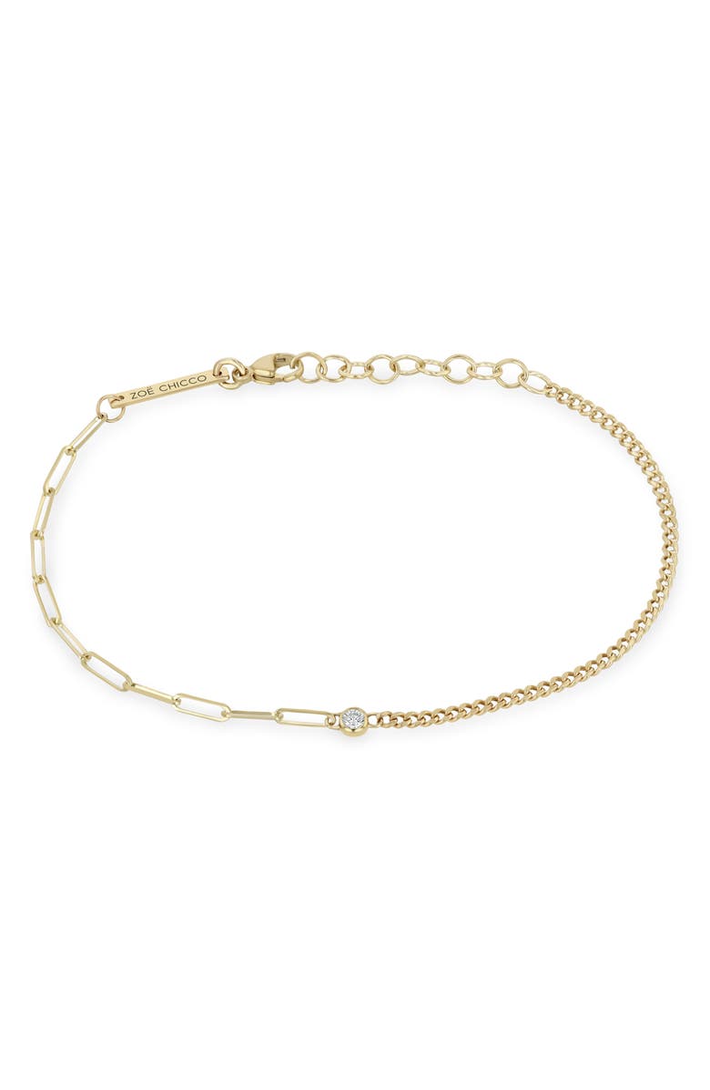 Zoë Chicco Diamond Pendant Mixed Chain Bracelet, Alternate, color,