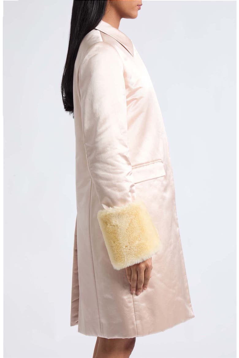 Chester Silk & Cotton Coat with Faux Fur Cuffs, Alternate, color, POWDER PINK