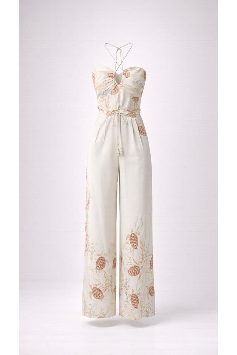 Costamar Linen-blend Halter Wide-leg Jumpsuit, Alternate, color, Ivory (off-white)
