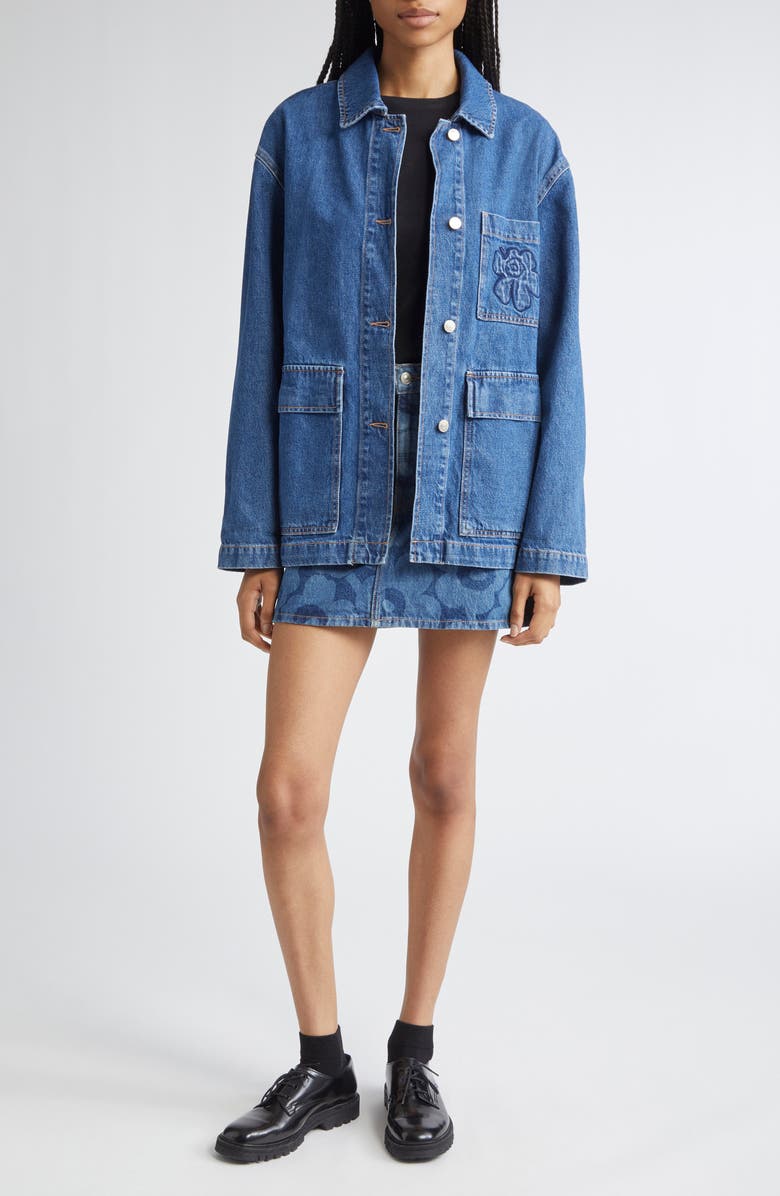 Marimekko Maridenim Ruudut Unikko Denim Miniskirt, Alternate, color, Mid Indigo