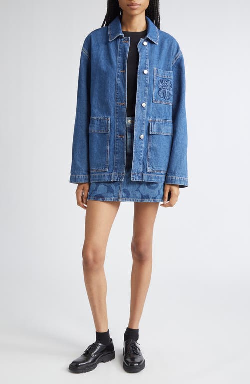 Marimekko Maridenim Ruudut Unikko Denim Miniskirt In Blue