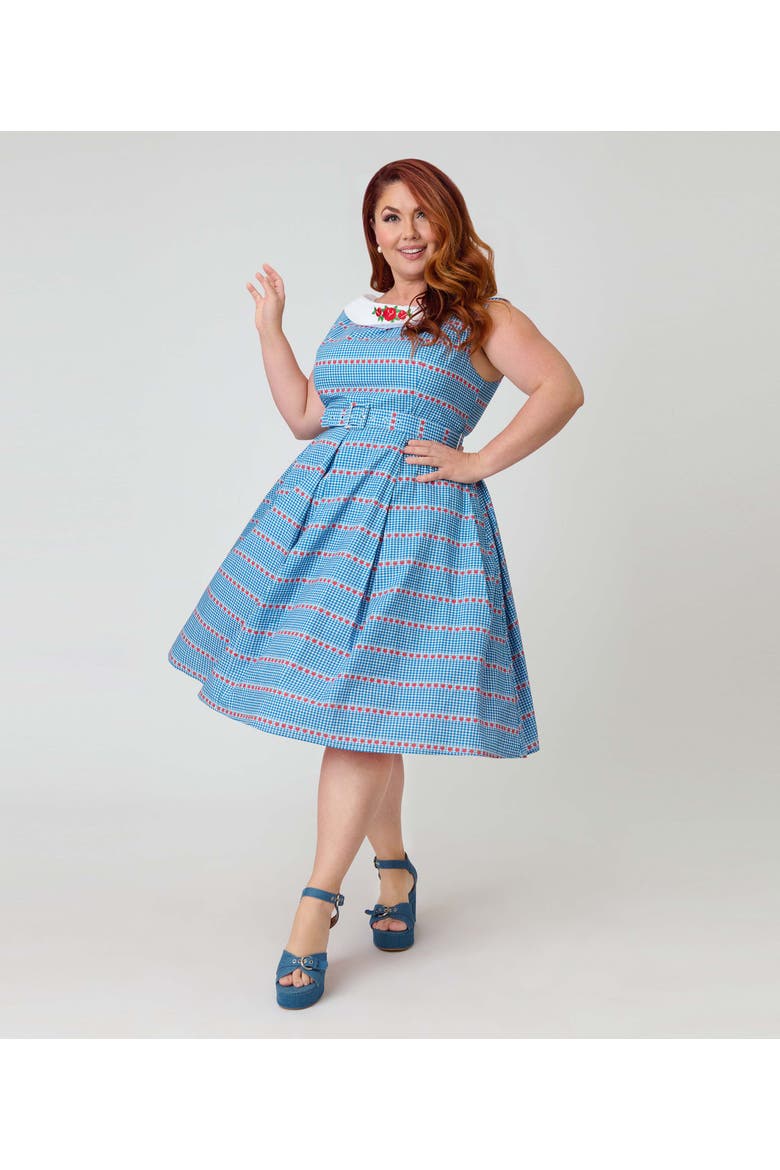 Plus Size 1960s Dancing Doll Swing Dress, Main, color, Blue Gingham