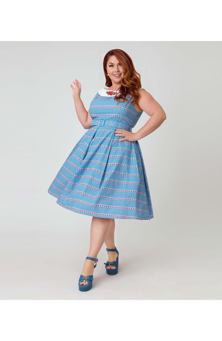 Unique Vintage Plus Size 1960s Dancing Doll Swing Dress, Main, color, Blue Gingham