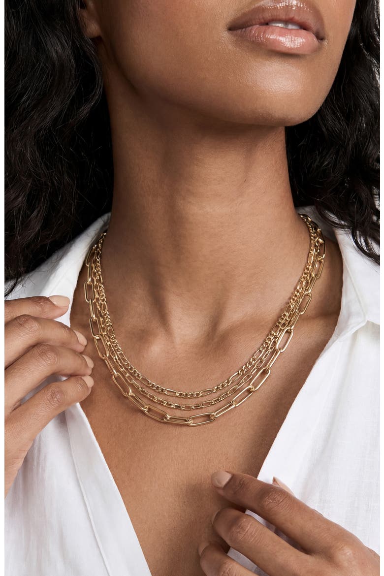 Triple Chain Layered Necklace, Alternate, color, GOLD