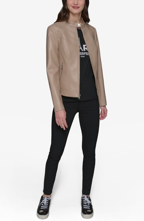 KARL LAGERFELD KARL LAGERFELD PARIS WATER RESISTANT CHEVRON DETAIL FAUX LEATHER JACKET