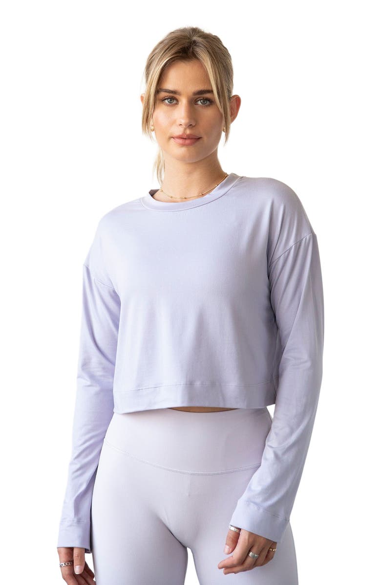 Rebody Active Go With The Flow Crop Long Sleeve Top, Main, color, Purple Lace