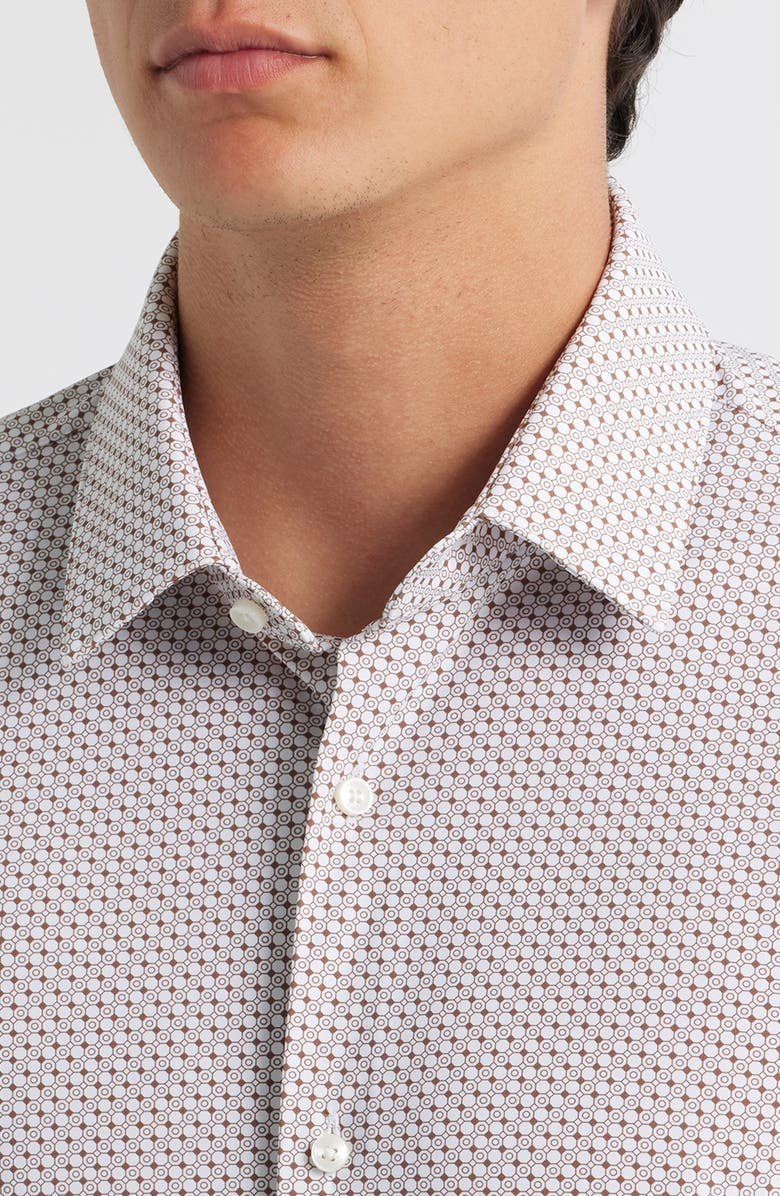 BOSS Hank Kent Slim Fit Grid Performance Twill Dress Shirt, Alternate, color, Medium Brown
