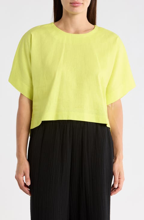 Boxy Short Sleeve Linen Blend Top