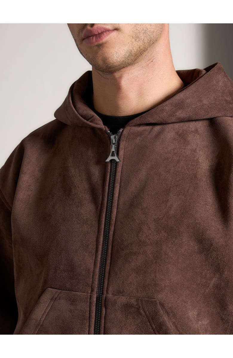 Manière De Voir Cropped Suede Hoodie, Alternate, color, Brown