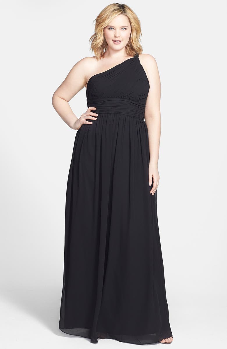 Donna Morgan 'Rachel' Ruched One-Shoulder Chiffon Gown, Alternate, color, 