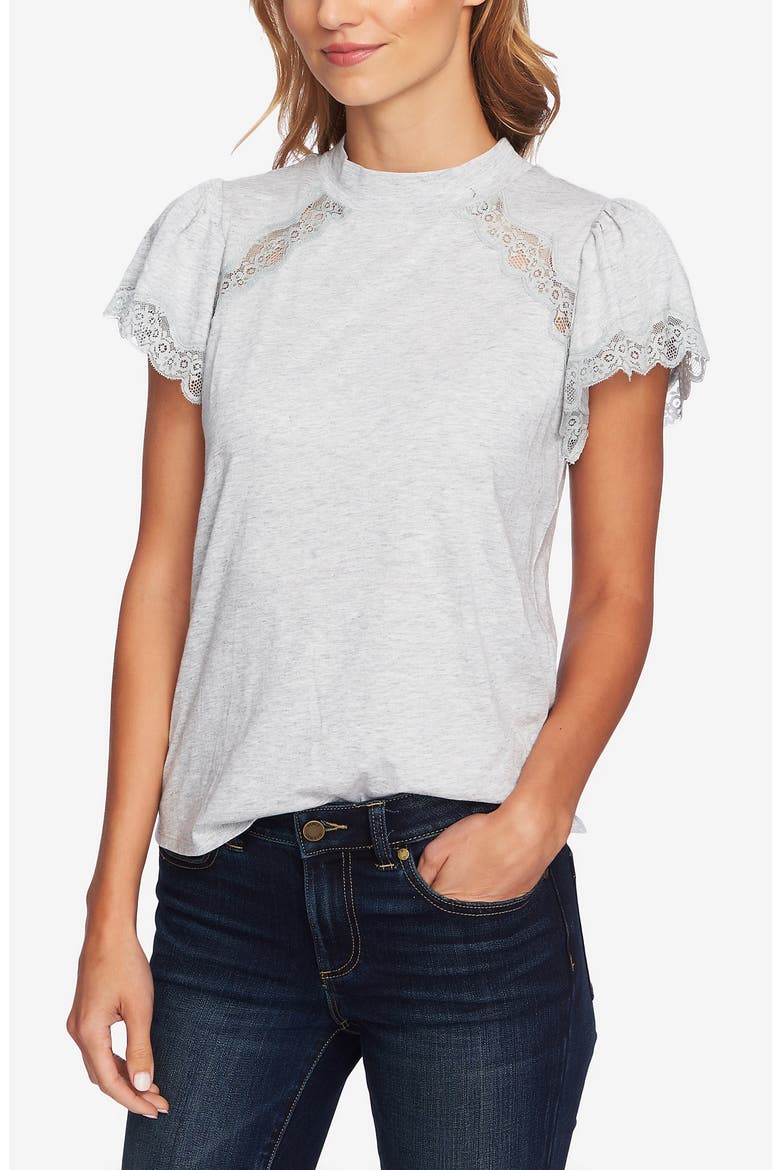 Mock Neck Knit & Lace Top, Alternate, color, GREY HEATHER