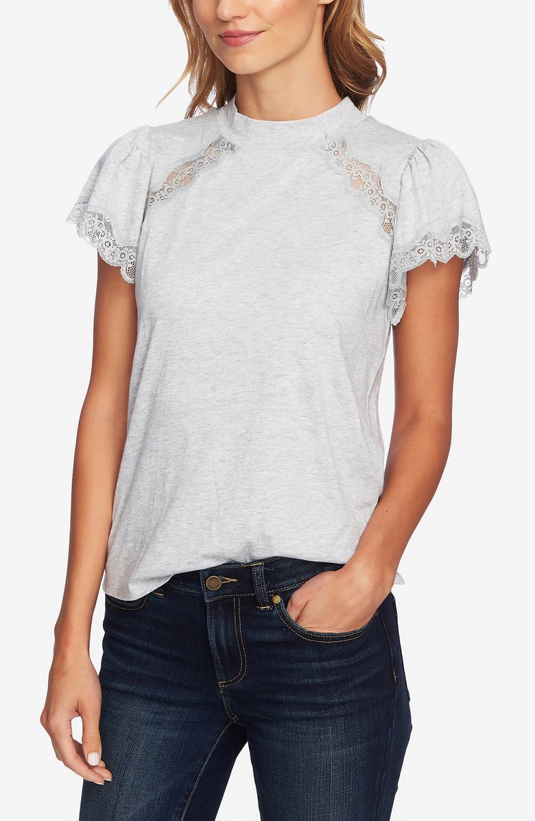 CeCe Mock Neck Knit & Lace Top, Alternate, color, 