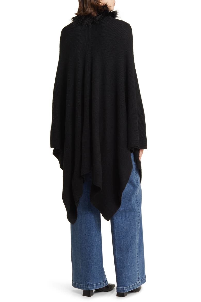 Ruana With Faux Fur Trim, Alternate, color, BLACK