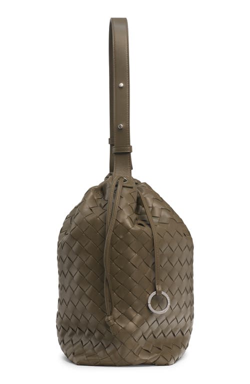 Bottega Veneta Intrecciato Drawstring Leather Bucket Bag In Silver