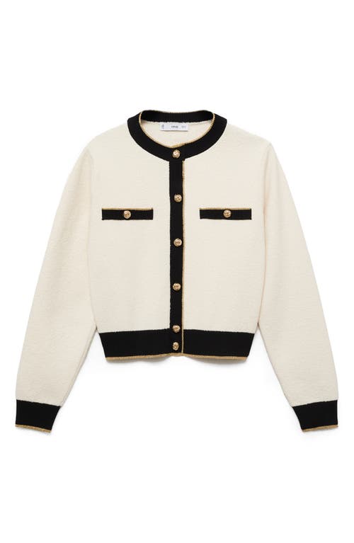 Mango Contrast Trim Cardigan In Ecru
