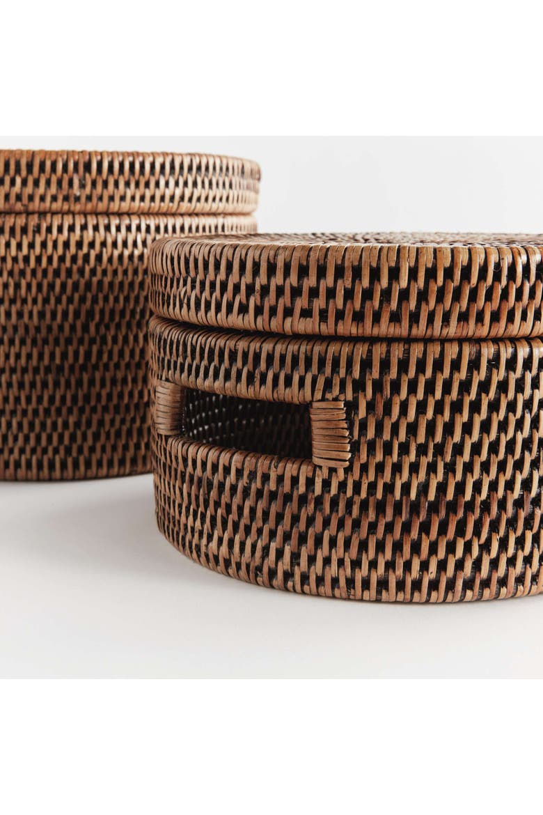 Burma Rattan Round Lidded Boxes Set Of 2, Alternate, color, Brown