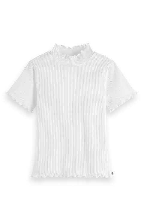 Kids' Lettuce Edge Mock Neck Cotton T-Shirt (Big Kid)