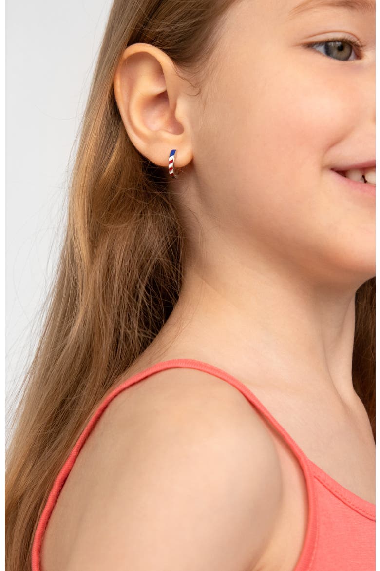 Patriotic Flag Hoop Earrings, Alternate, color, Silver