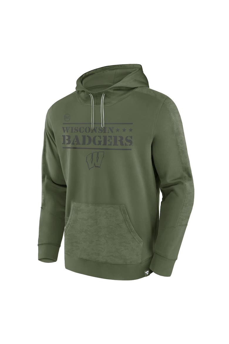 Men's Fanatics Branded Olive Wisconsin Badgers OHT Military Appreciation Stencil Pullover Hoodie, Alternate, color, Olive