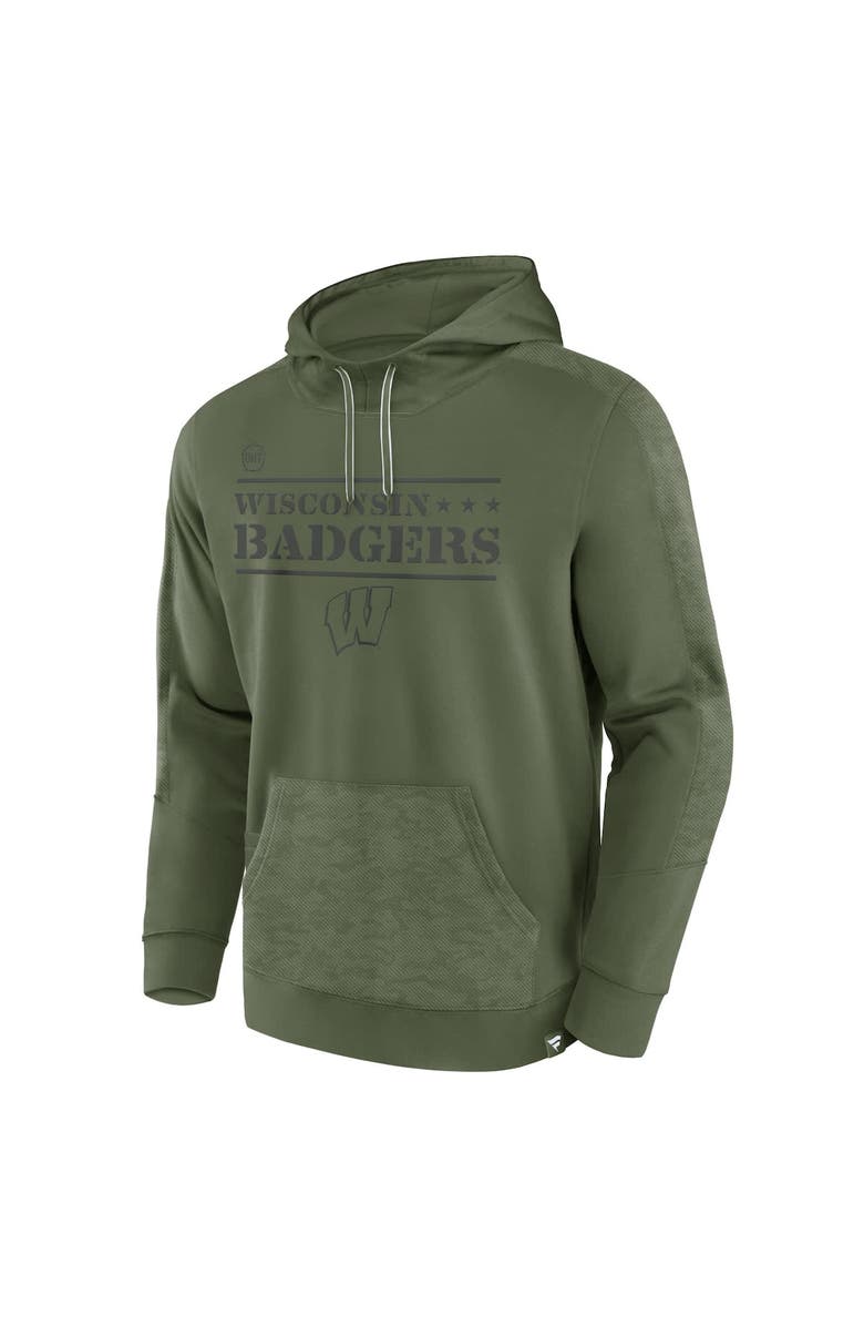 FANATICS Men's Fanatics Branded Olive Wisconsin Badgers OHT Military Appreciation Stencil Pullover Hoodie, Alternate, color, 