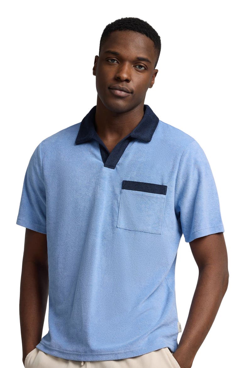 Towel Terry Pocket Johnny Collar Polo, Alternate, color, Riviera/Navy