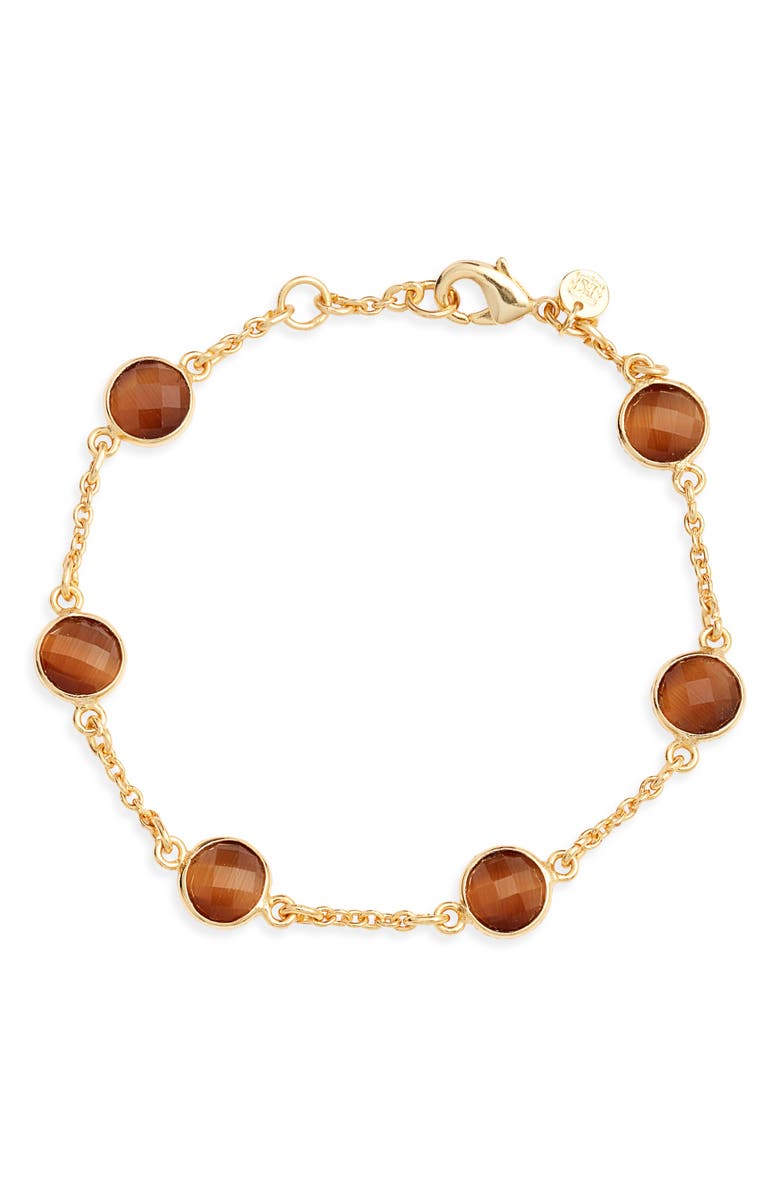Kiara by Ki-ele Tiger's Eye Station Bracelet, Main, color, Gold