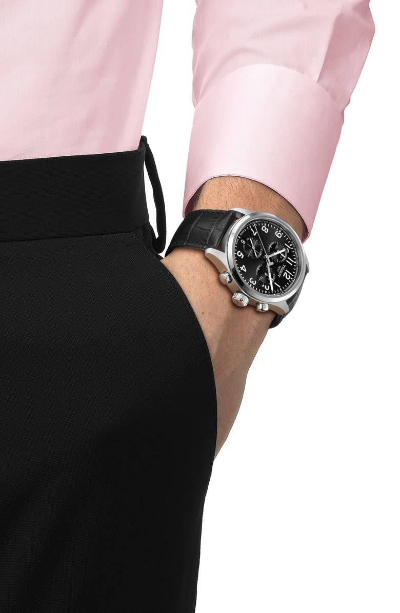 Tissot Chrono L Croc-Embossed Leather Strap Watch, 42mm, Alternate, color, 