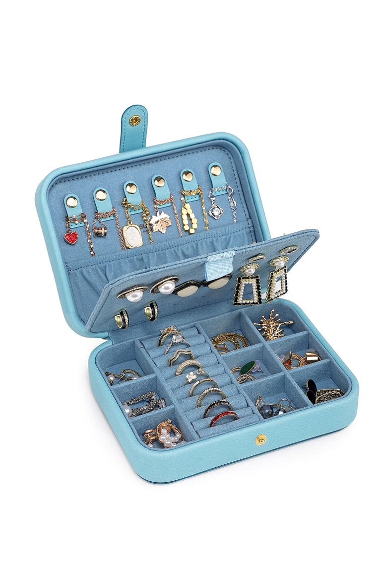 Rectangular Genuine Leather Jewelry Storage Box, Alternate, color, Turquoise