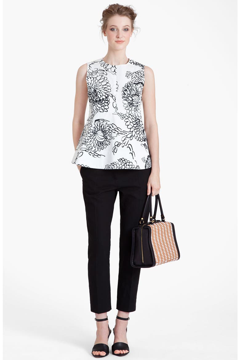 Mum Print Gabardine Peplum Top, Alternate, color, BLACK WHITE