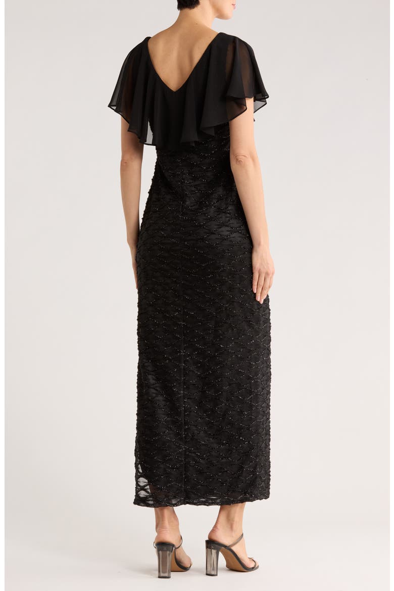 Beaded Ruffle Neck Gown, Alternate, color, BLACK