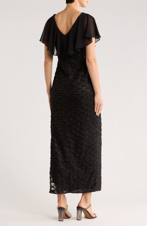 Connected Apparel Beaded Ruffle Neck Gown In Multi