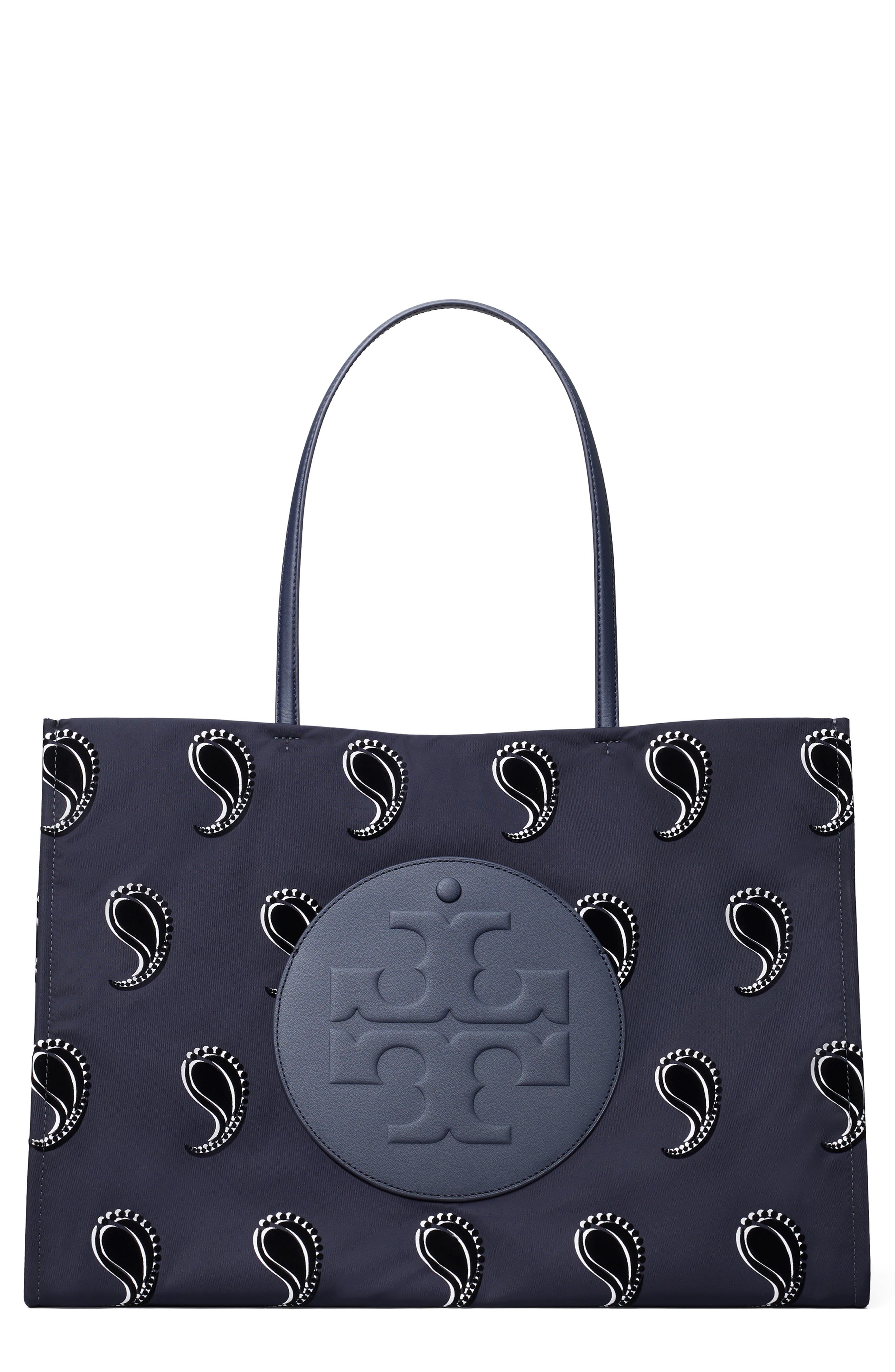 Tory Burch Ella Print Tote, Main, color, Medium Navy Pajama Print