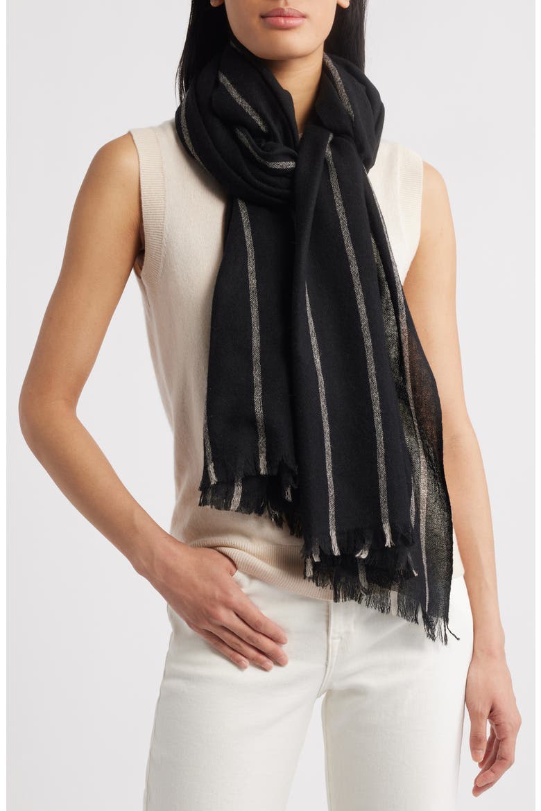 Stripe Cashmere Scarf, Main, color, BLACK- OATMEAL COMBO