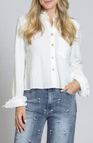 APNY Ruffle Long Sleeve Crop Button-Up Shirt