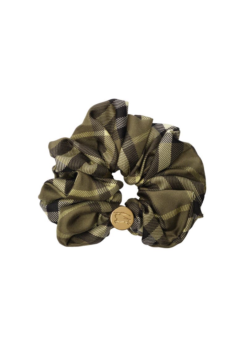 Check Silk Scrunchie, Main, color, Pea green
