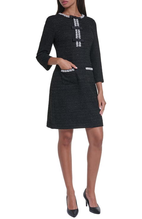 Bead Detail Shimmer Knit Tweed Shift Minidress