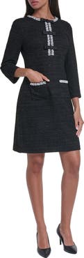 KARL LAGERFELD PARIS Bead Detail Shimmer Knit Tweed Shift Minidress