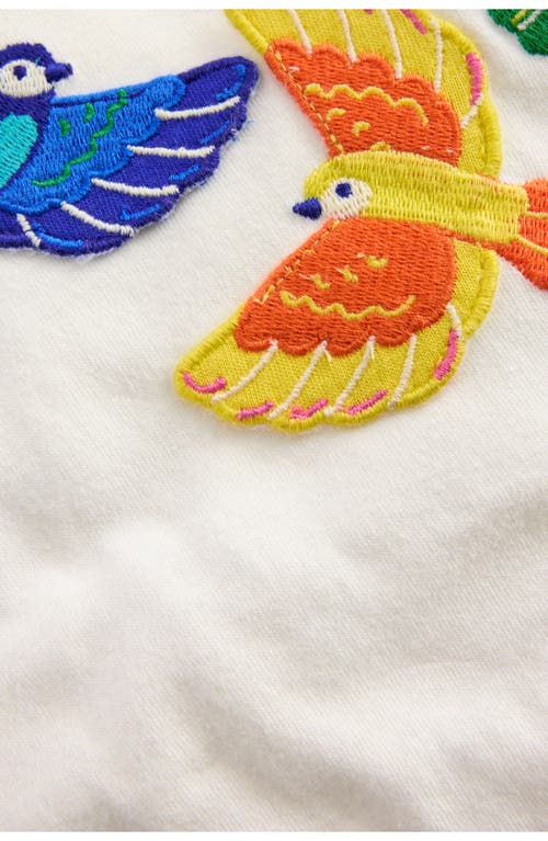 Mini Boden Kids' Bird Appliqué Ruffle Sleeve Cotton Graphic T-shirt In Ivory Birds
