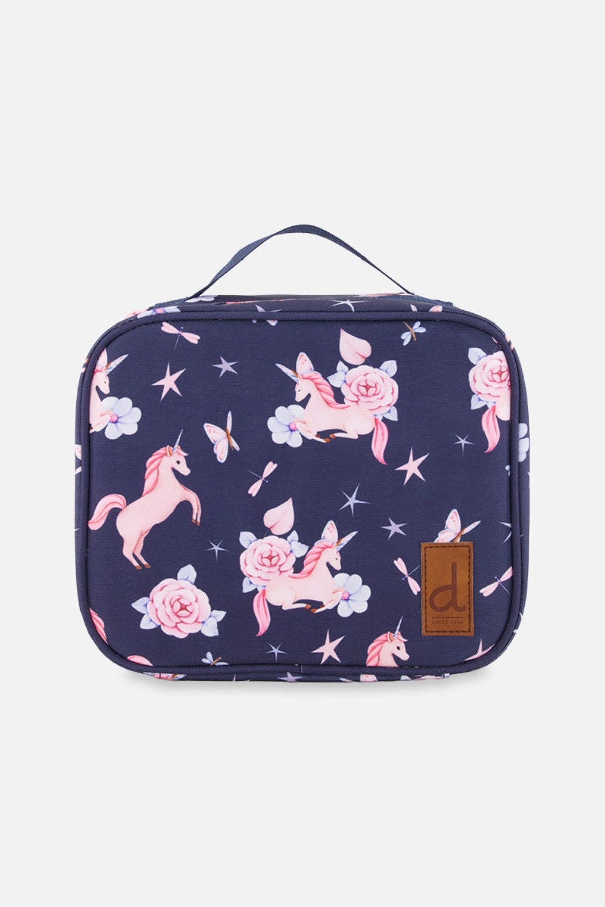 Deux par Deux Unicorn Playful Practical Durable Snack Box, Main, color, Navy Unicorn Print