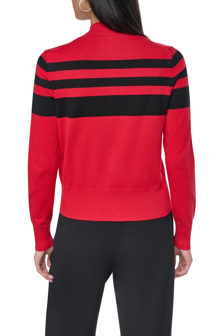 Placed Stripe Cotton Blend Zip Cardigan, Alternate, color, VIBRNT RED