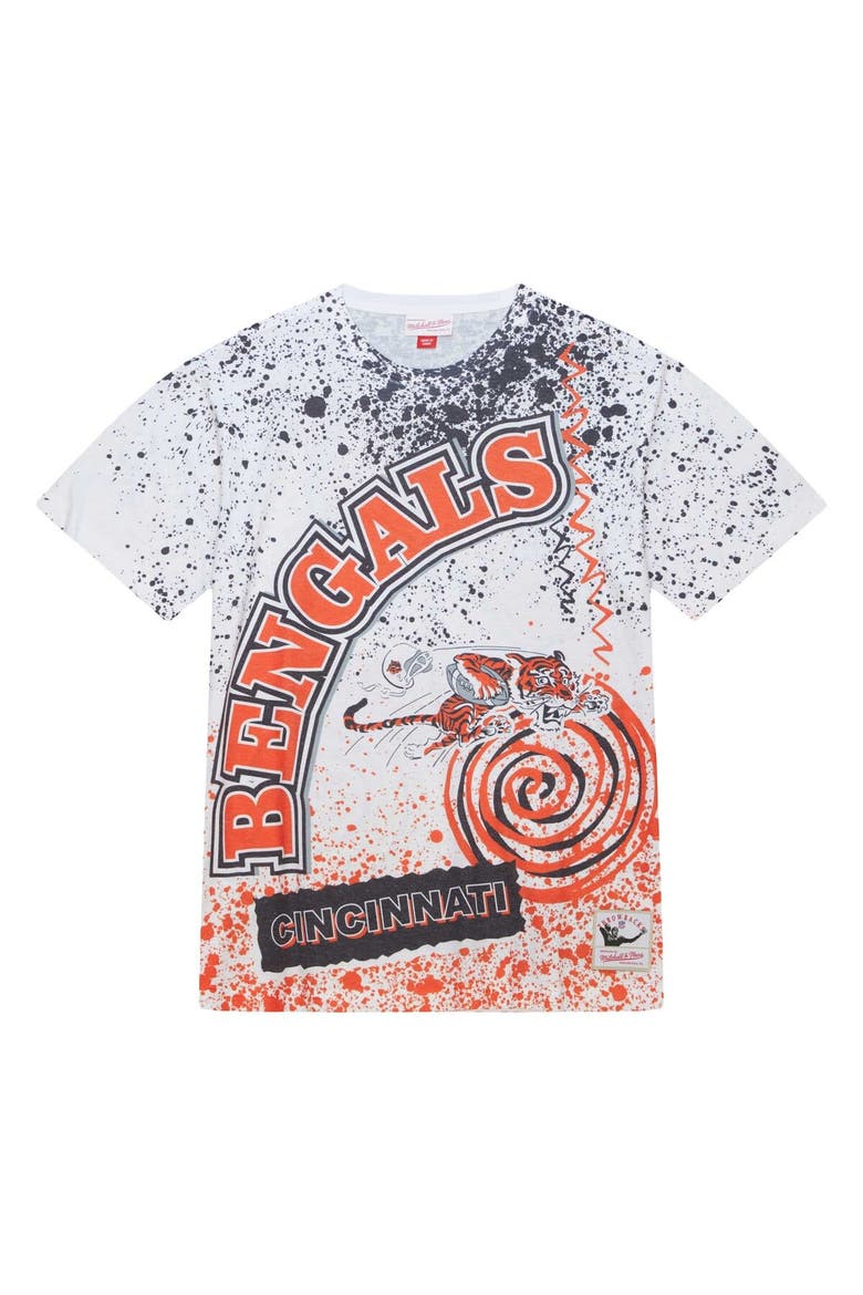 Men's Mitchell & Ness White Cincinnati Bengals Team Burst Sublimated T-Shirt, Alternate, color, White