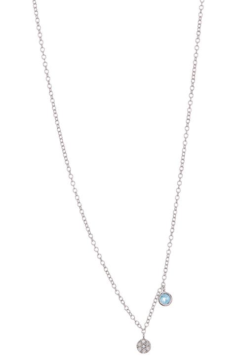14K White Gold Diamond & Blue Topaz Necklace