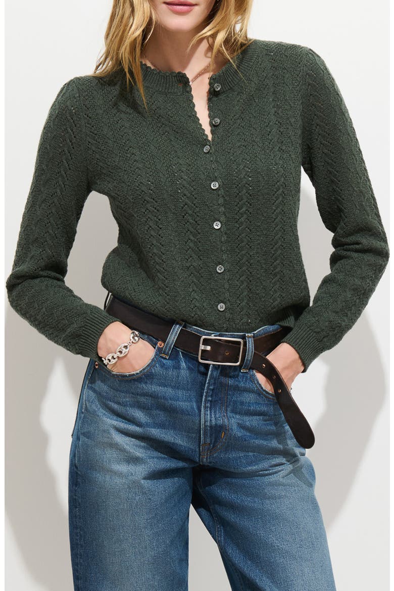 Gracie Pointelle Wool & Cotton Cardigan, Main, color, HEATHER FOREST