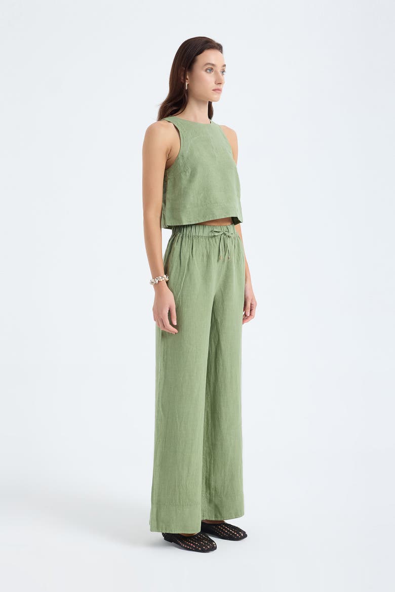Ciel 100% Linen High-Waist Wide-Leg Pants, Alternate, color, Green