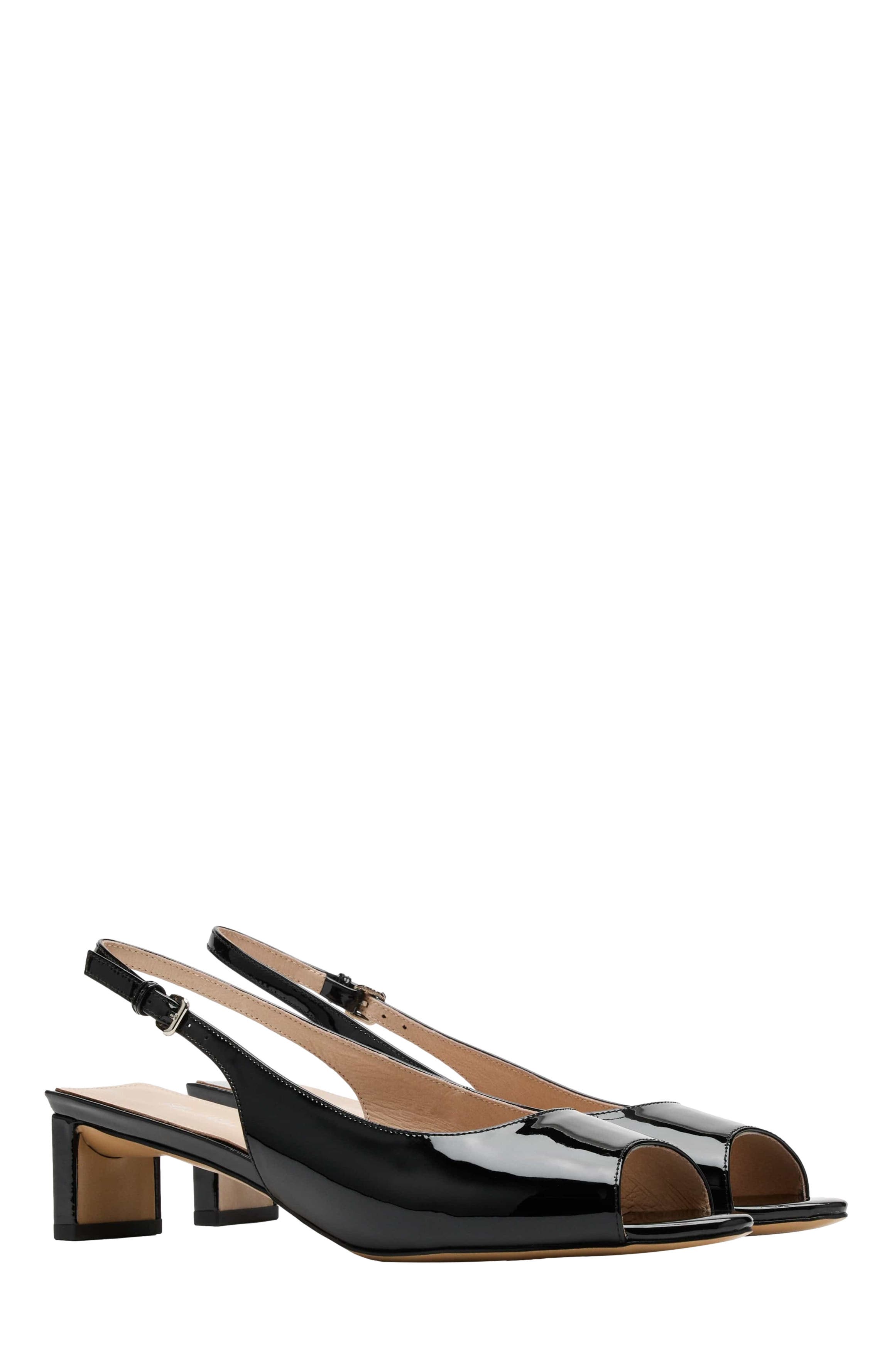 Carmen Slingback Peep Toe Heels, Alternate, color, Black Patent