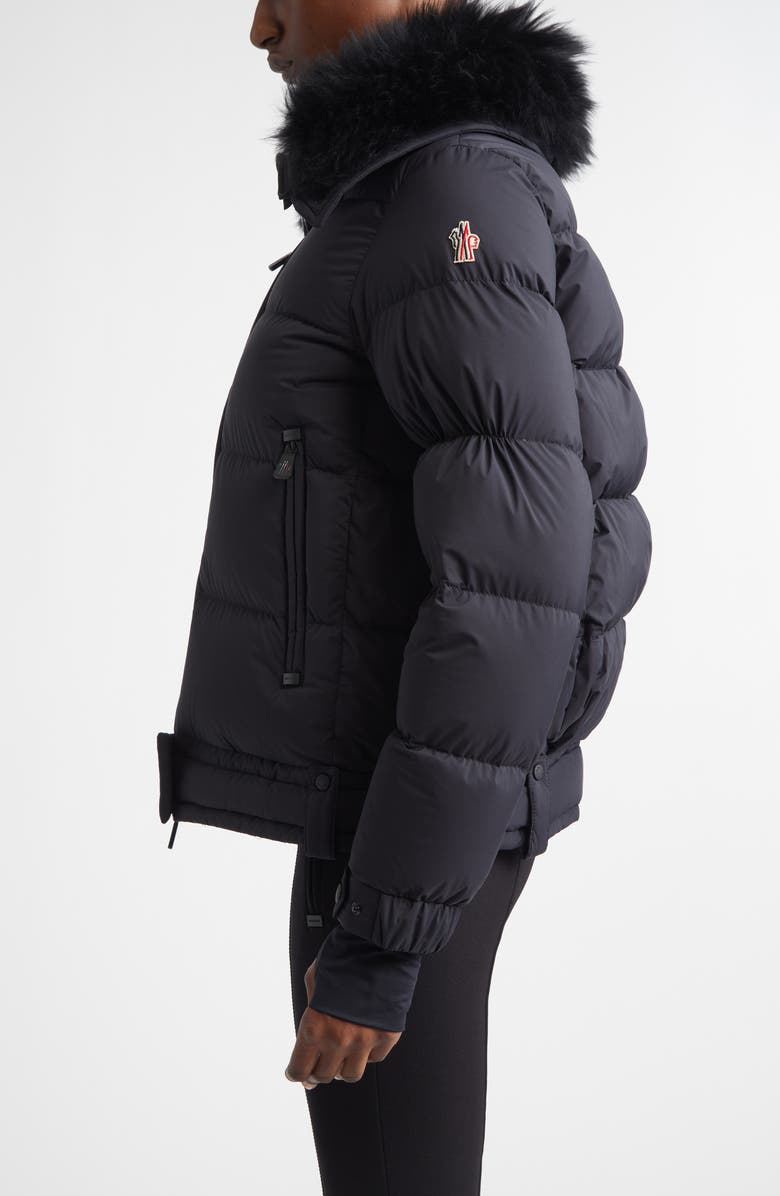 Moncler Grenoble Arabbas Genuine Shearling Collar Down Jacket, Alternate, color, Black