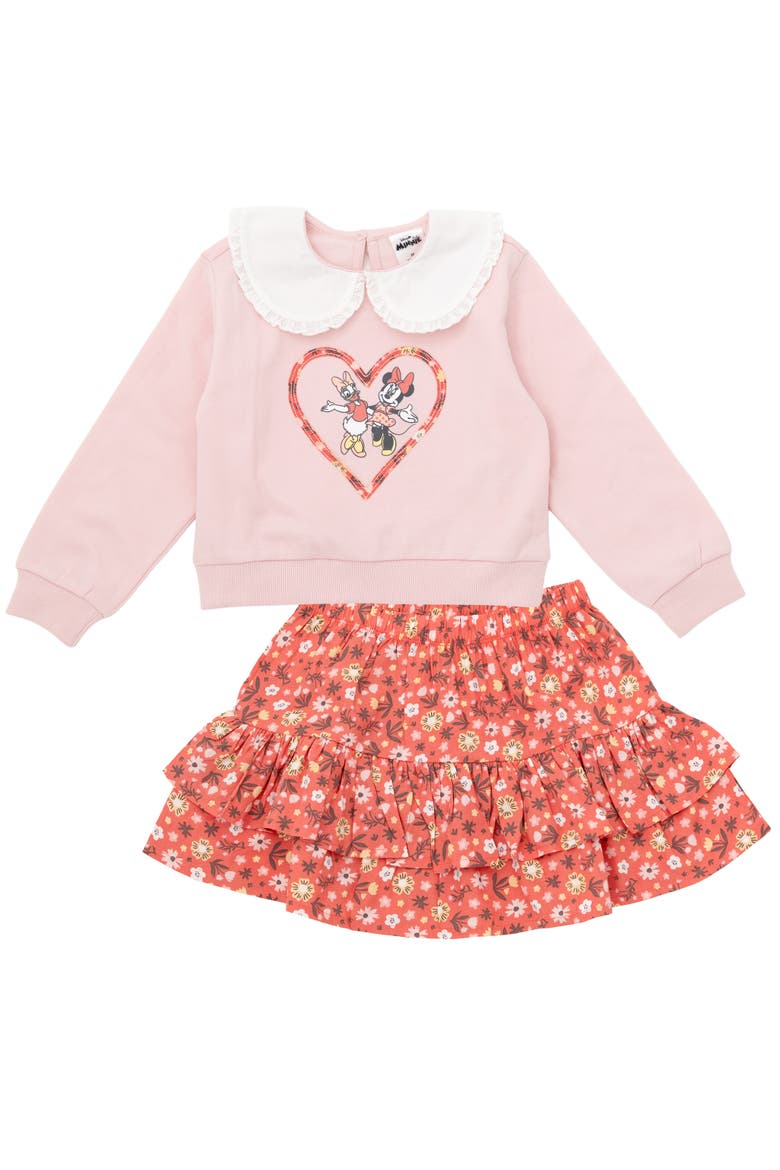 Minnie Mouse 2-Piece Sweatshirt and Skirt Set, Main, color, Pink Minnie Daisy