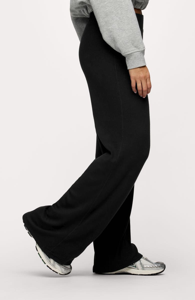 nuuds Slinky High Waist Wide Leg Rib Pants, Alternate, color, Black