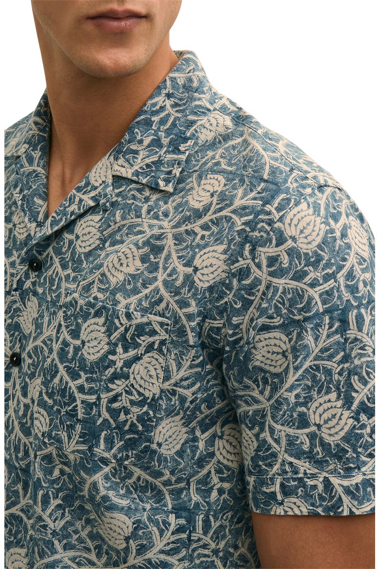 Block Print Cotton Camp Shirt, Alternate, color, BLUEVINES